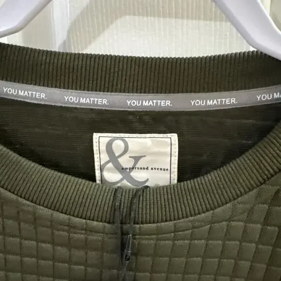 Ampersand Avenue Quilted Pullover Hoodie Size Medium Olive Fall NWT Oversized - Picture 10 of 13